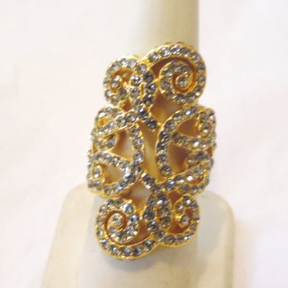 AKKAD Crystal Long Ring Size 7.